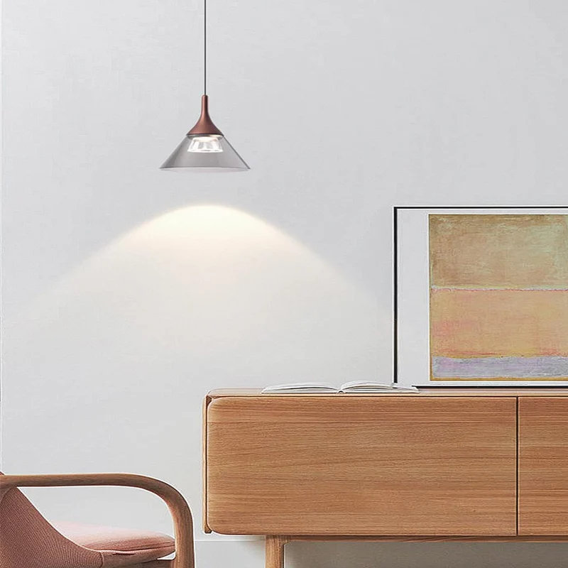 Pendant Lighting Fixture Hanging Modern Minimalist Cone, Aluminium & Acrylic