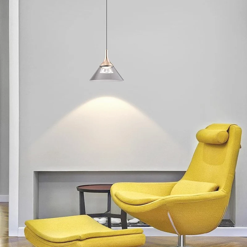 Pendant Lighting Fixture Hanging Modern Minimalist Cone, Aluminium & Acrylic