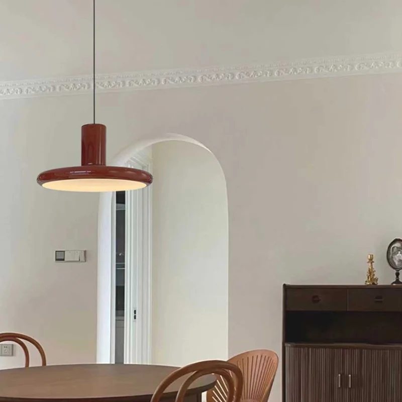 Pendant Ceiling Light Fixture 1960s Vintage Nordic Red UFO, Iron & Aluminium