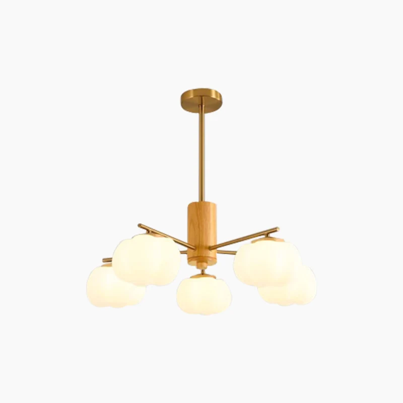 Chandelier Pendant Light Wood Modern Unique Cream Cotton, Multi Lights