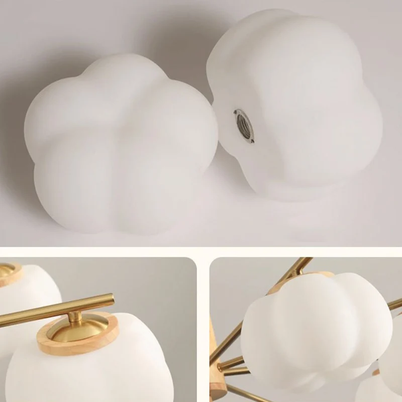 Chandelier Pendant Light Wood Modern Unique Cream Cotton, Multi Lights