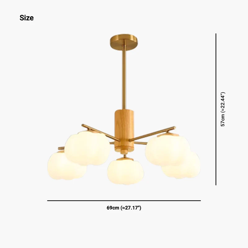 Chandelier Pendant Light Wood Modern Unique Cream Cotton, Multi Lights