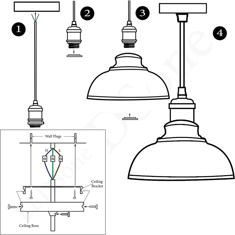 LEDSone Lampada a Sospensione Industriale Retrò da Soffitto ~ 3372