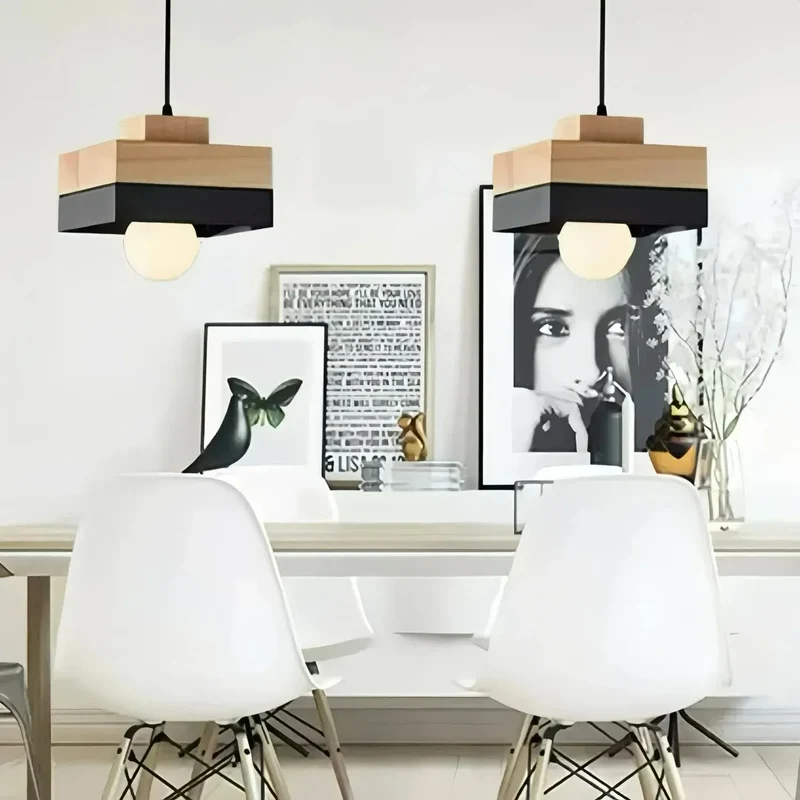 Skandinavische Pendelleuchte aus Holz und Metall für Esstisch & Esszimmer