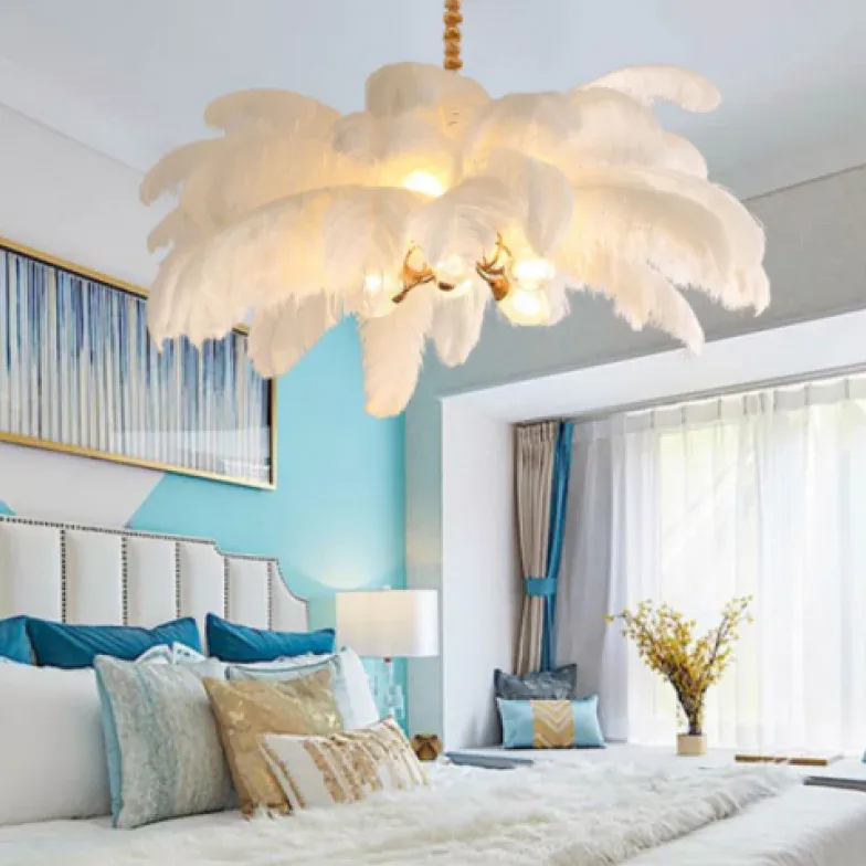 Pendelleuchte mit Federn für Schlafzimmer