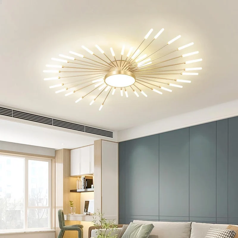 LED Chandelier Ceiling Light Unique Starburst Sputnik, Black/Gold