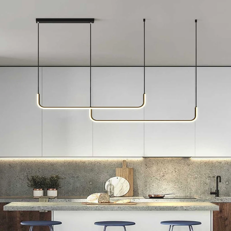 Chandelier Pendant Light Minimalist Metal Linear LED, Gold / Black