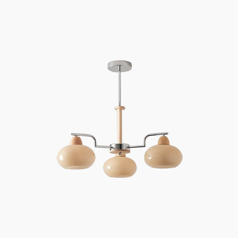 Chandelier Persimmon Chic Bauhaus French Cream Style, Wood & Glass