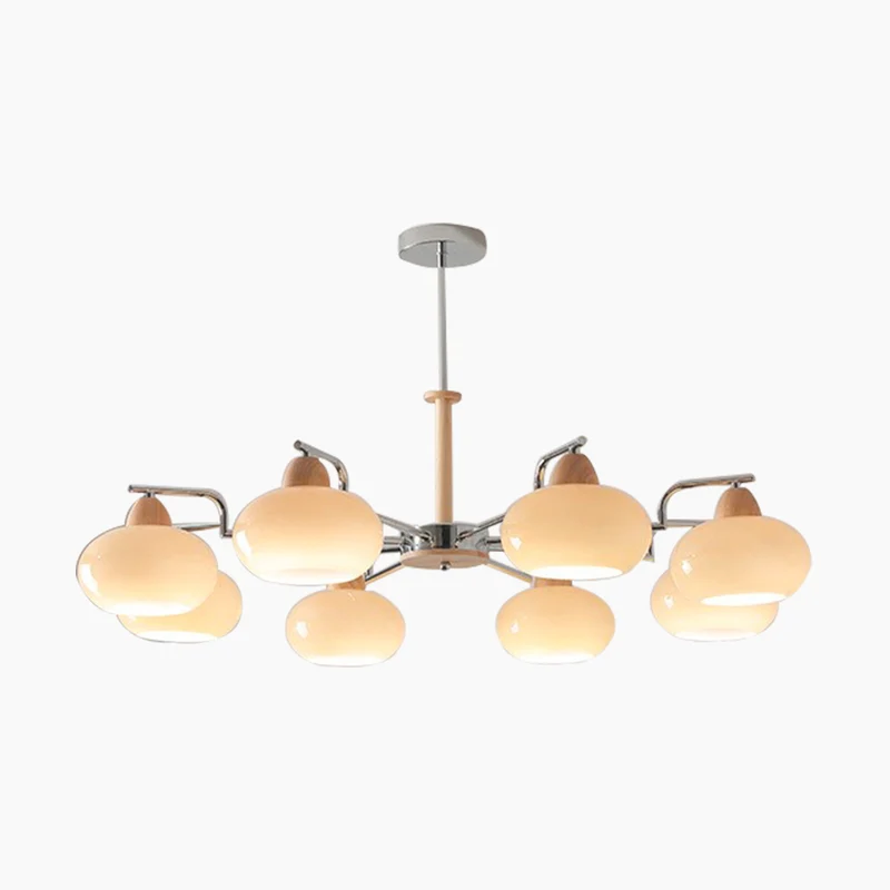 Chandelier Persimmon Chic Bauhaus French Cream Style, Wood & Glass