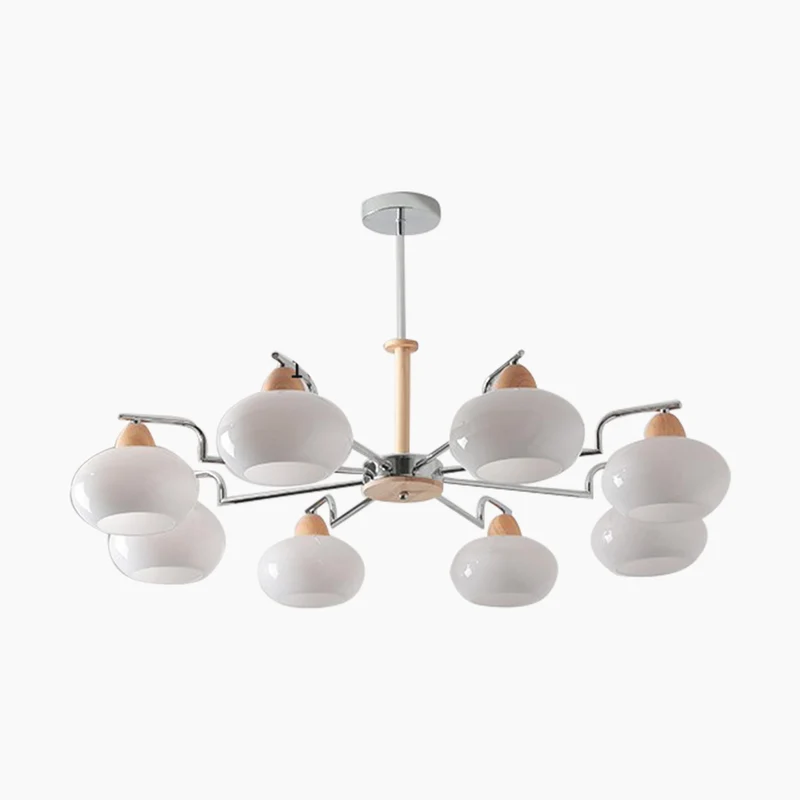 Chandelier Persimmon Chic Bauhaus French Cream Style, Wood & Glass