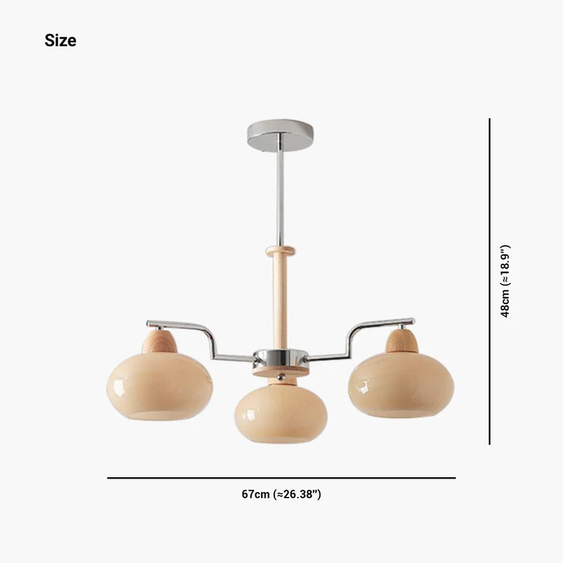 Chandelier Persimmon Chic Bauhaus French Cream Style, Wood & Glass