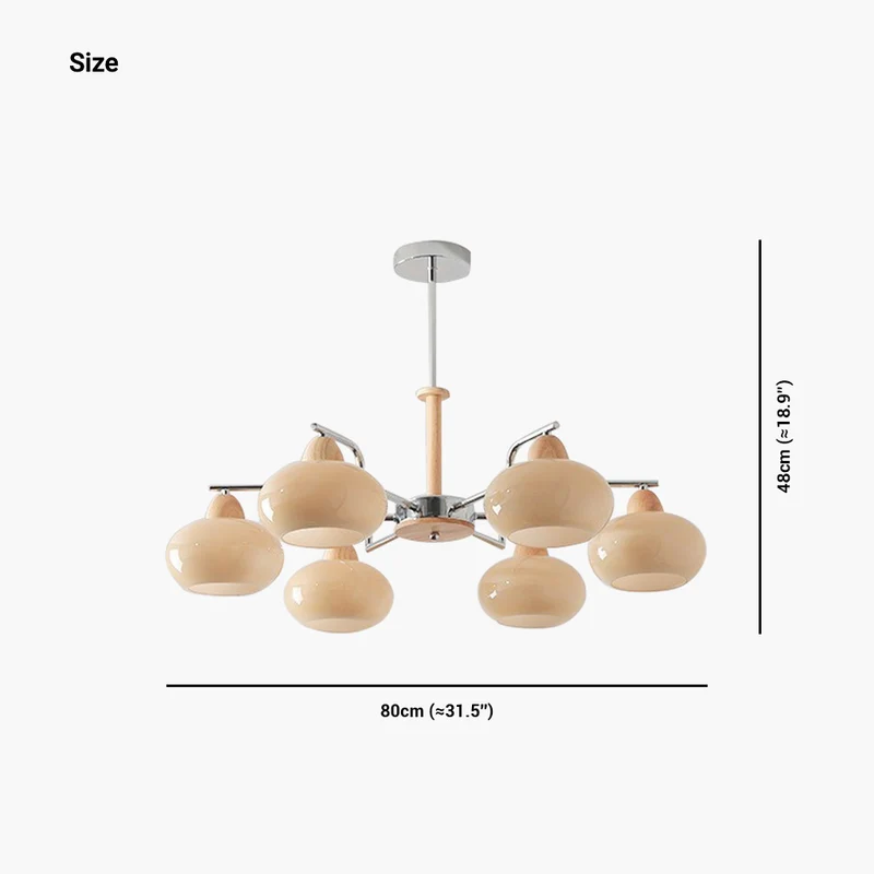 Chandelier Persimmon Chic Bauhaus French Cream Style, Wood & Glass