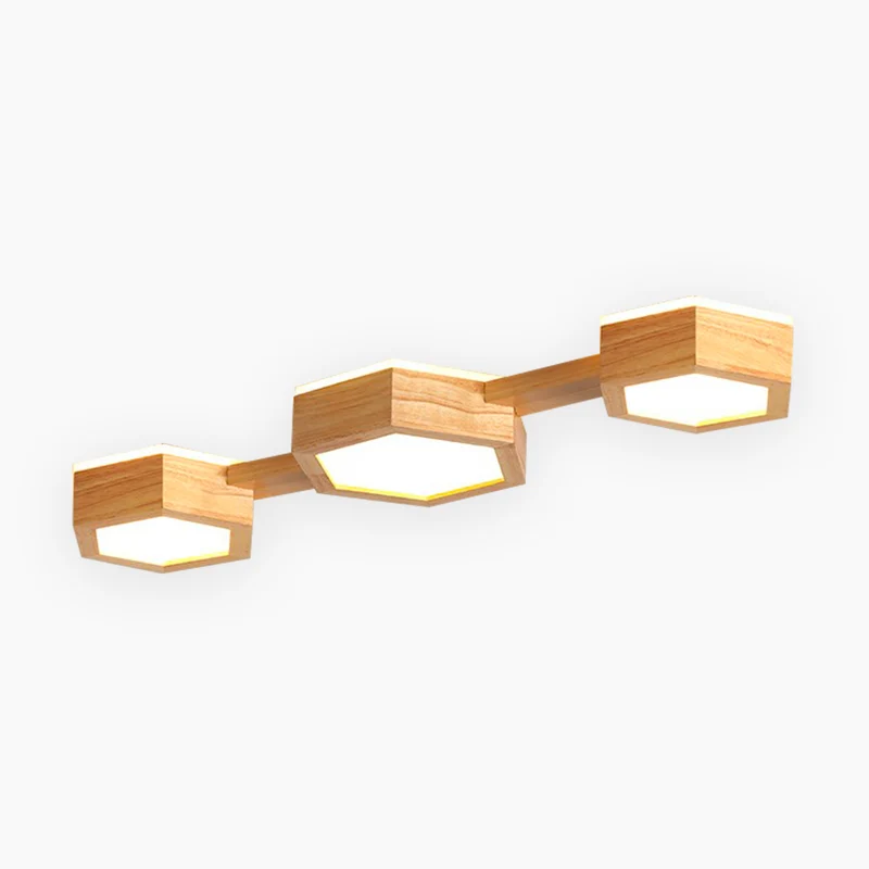 Ceiling Light Flush Mount Modern Hexagon Japanese Style, Wood & Acrylic