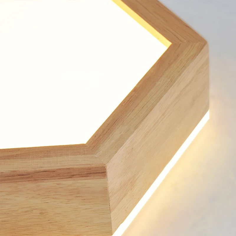 Ceiling Light Flush Mount Modern Hexagon Japanese Style, Wood & Acrylic
