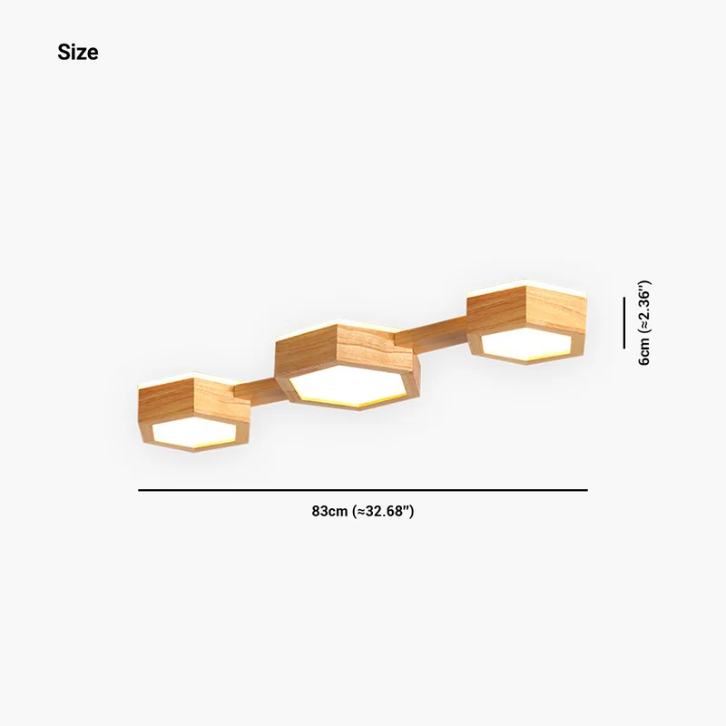 Ceiling Light Flush Mount Modern Hexagon Japanese Style, Wood & Acrylic