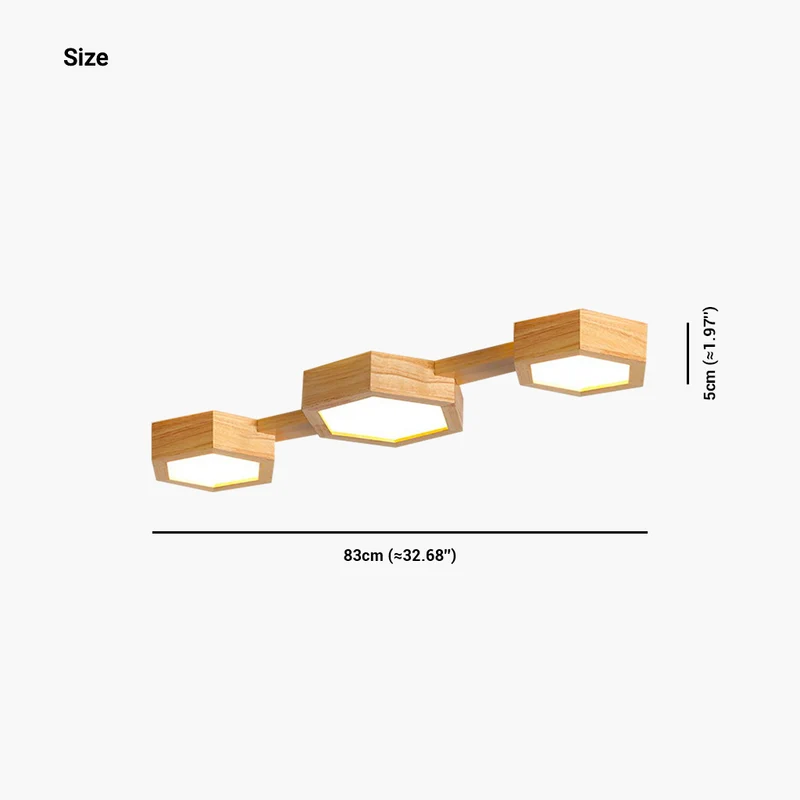 Ceiling Light Flush Mount Modern Hexagon Japanese Style, Wood & Acrylic