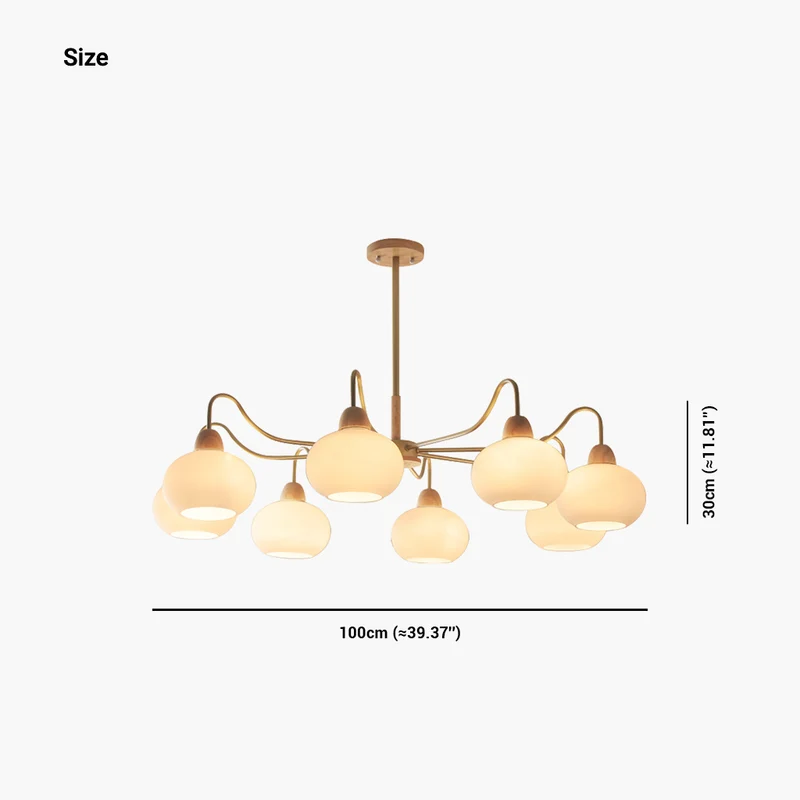 Chandelier Multi Light Chic Bauhaus for Living Room, Wood & Glass