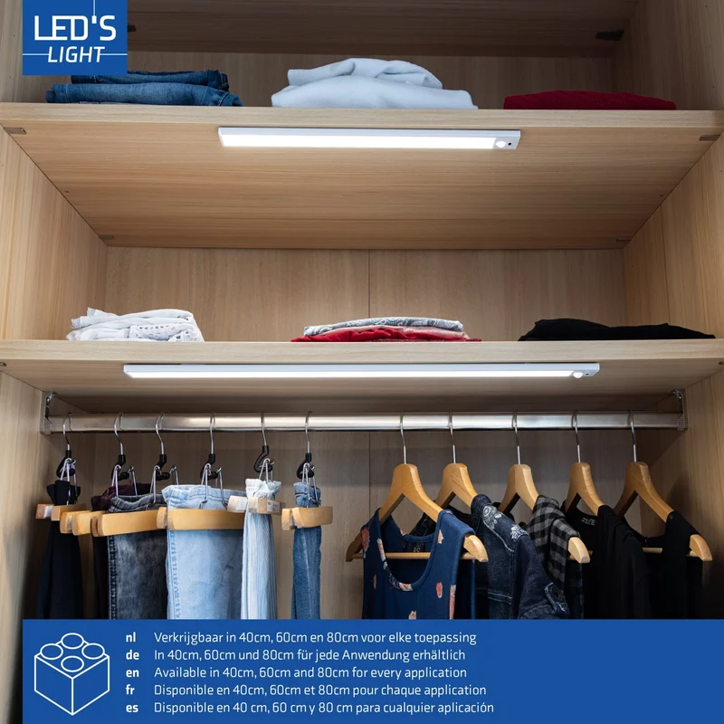 LED's Light Schrankbeleuchtung mit Sensor 40 cm - Wiederaufladbar und kabellos - Schwenk- und Bewegungssensor - weiß