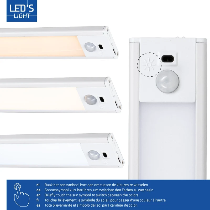 LED's Light Schrankbeleuchtung mit Sensor 40 cm - Wiederaufladbar und kabellos - Schwenk- und Bewegungssensor - weiß