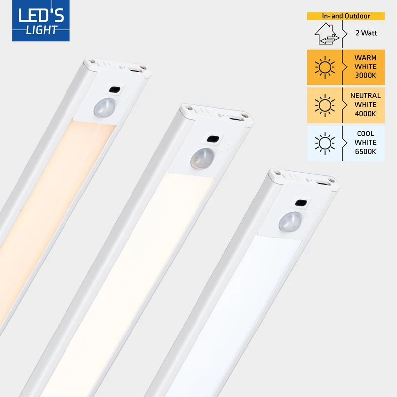 LED's Light Schrankbeleuchtung mit Sensor 40 cm - Wiederaufladbar und kabellos - Schwenk- und Bewegungssensor - weiß