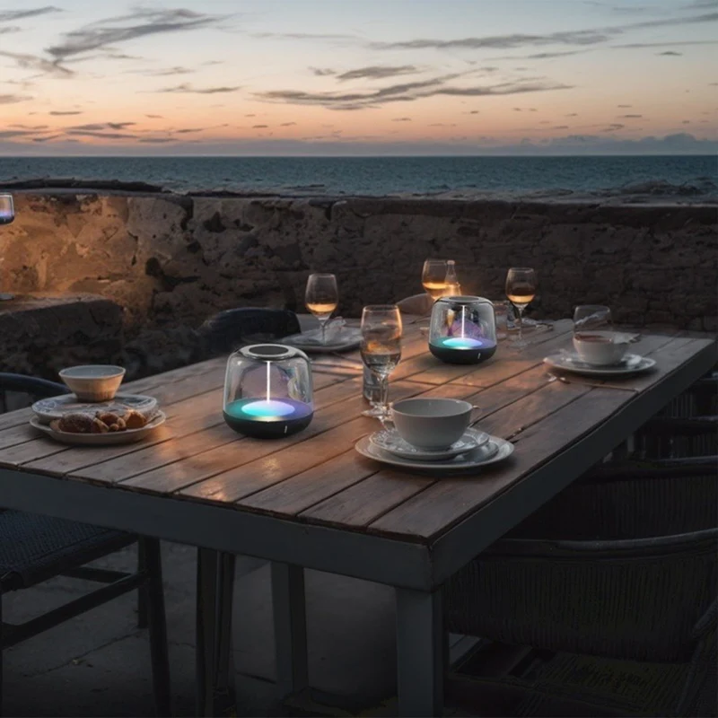 LED-Tischlampe mit Akku 2700K Warmweiß & RGB – Touch-Dimmer, USB-C, IP44, Rauchglas – Stimmungslicht für Innen & Außen - LED's Light