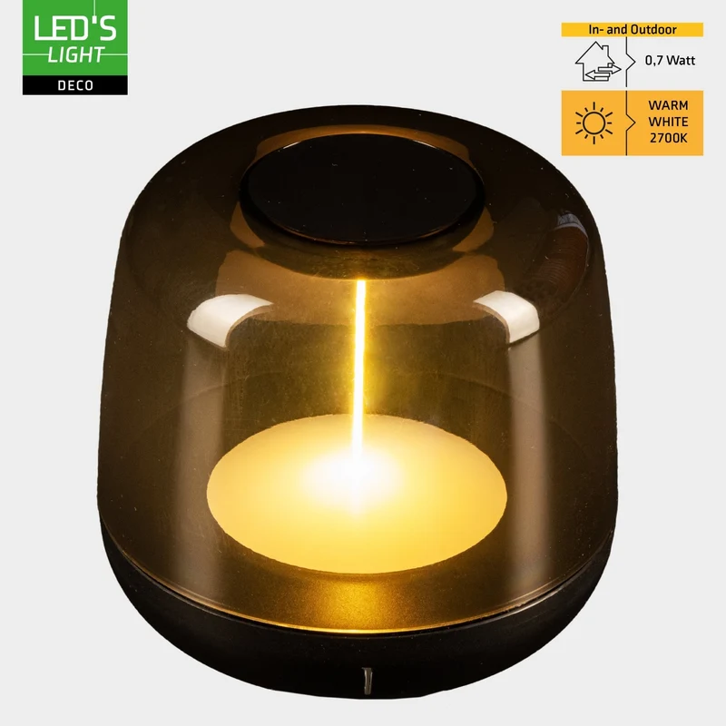 LED-Tischlampe mit Akku 2700K Warmweiß & RGB – Touch-Dimmer, USB-C, IP44, Rauchglas – Stimmungslicht für Innen & Außen - LED's Light
