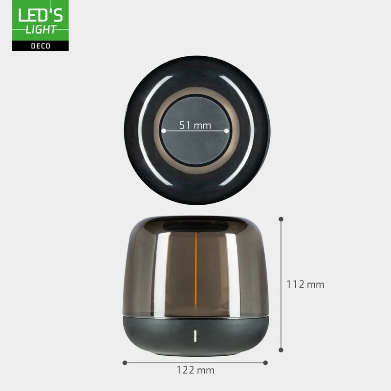 LED-Tischlampe mit Akku 2700K Warmweiß & RGB – Touch-Dimmer, USB-C, IP44, Rauchglas – Stimmungslicht für Innen & Außen - LED's Light