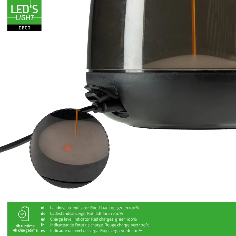 LED-Tischlampe mit Akku 2700K Warmweiß & RGB – Touch-Dimmer, USB-C, IP44, Rauchglas – Stimmungslicht für Innen & Außen - LED's Light