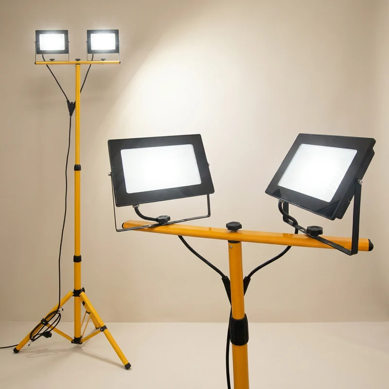 Doppelte LED-Baulampe 2x 50W auf Stativ | 4500K – Tageslichtweiß