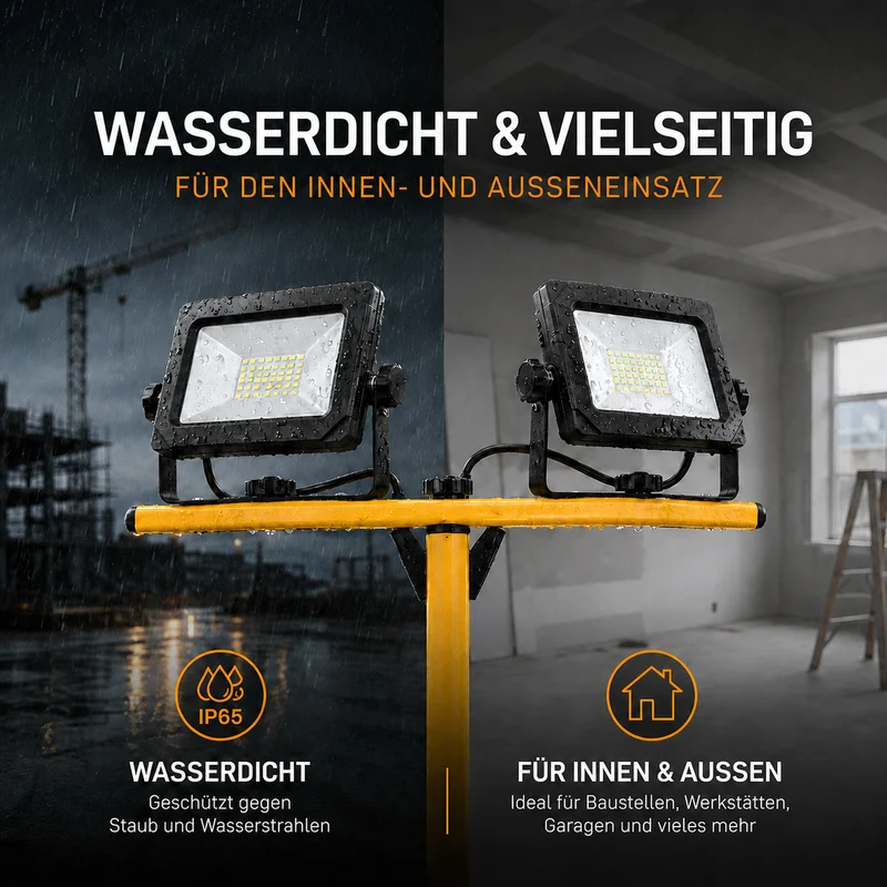 Doppelte LED-Baulampe 2x 50W auf Stativ | 4500K – Tageslichtweiß