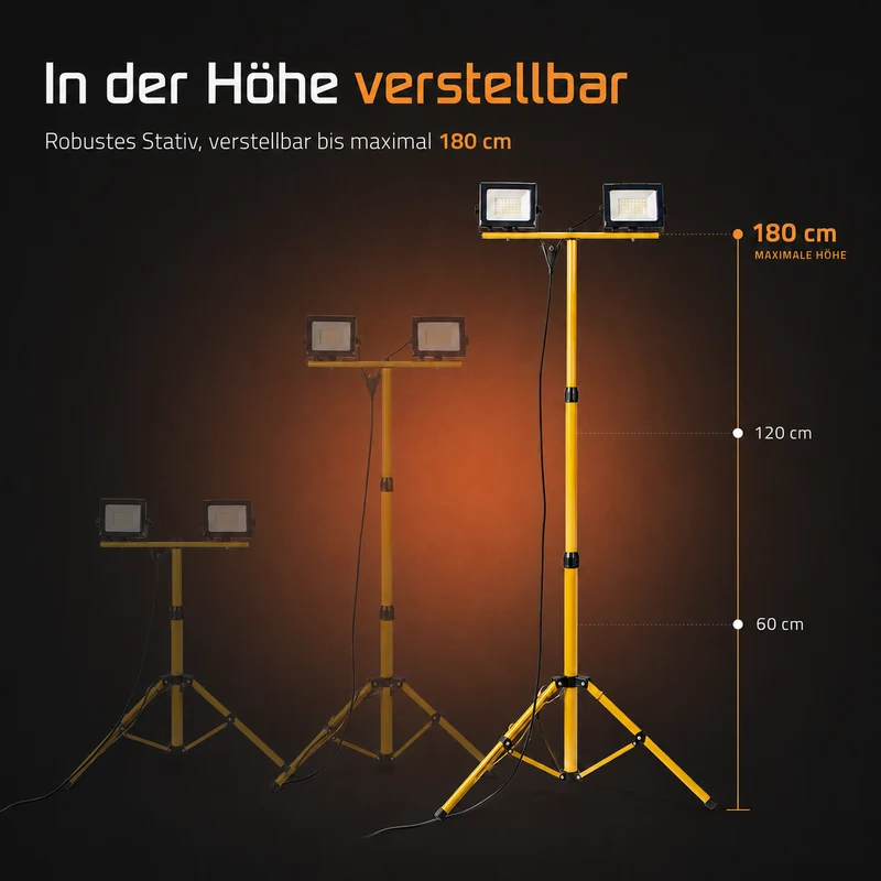 Doppelte LED-Baulampe 2x 50W auf Stativ | 4500K – Tageslichtweiß