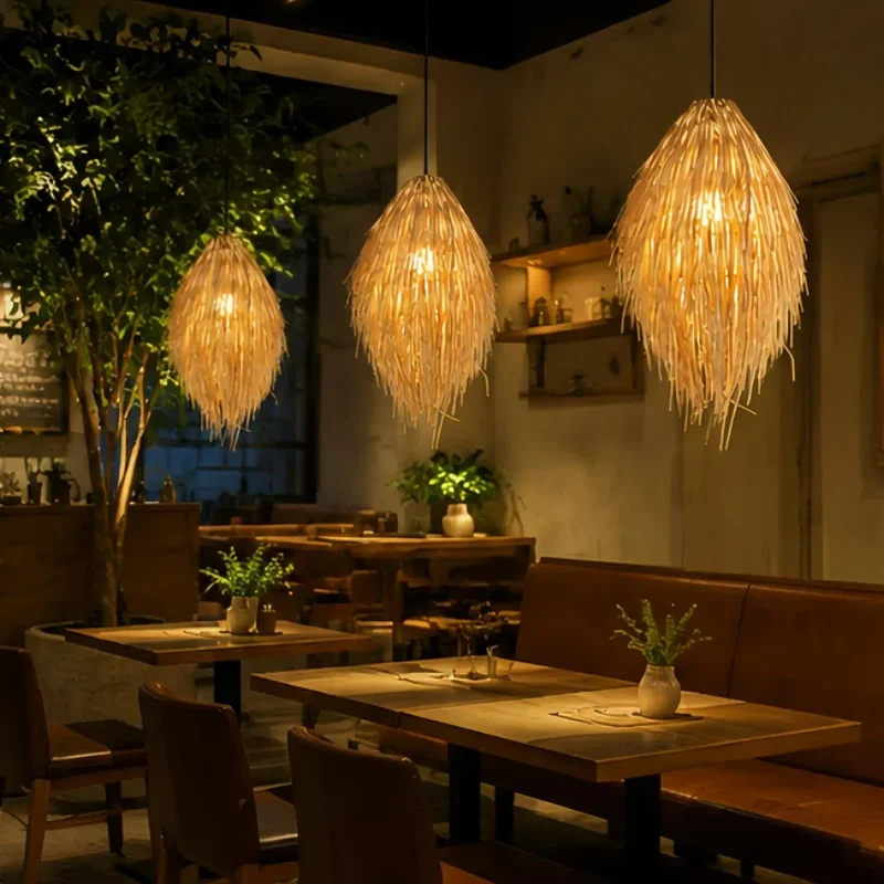 Boho Pendelleuchte aus Rattan für das Esszimmer