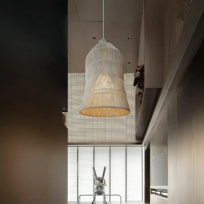 Boho Pendelleuchte aus Rattan im Vogelkäfig-Design für den Esstisch