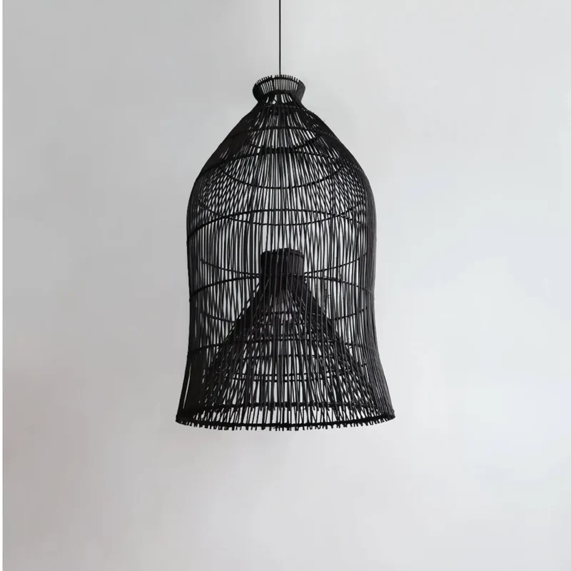Boho Pendelleuchte aus Rattan im Vogelkäfig-Design für den Esstisch