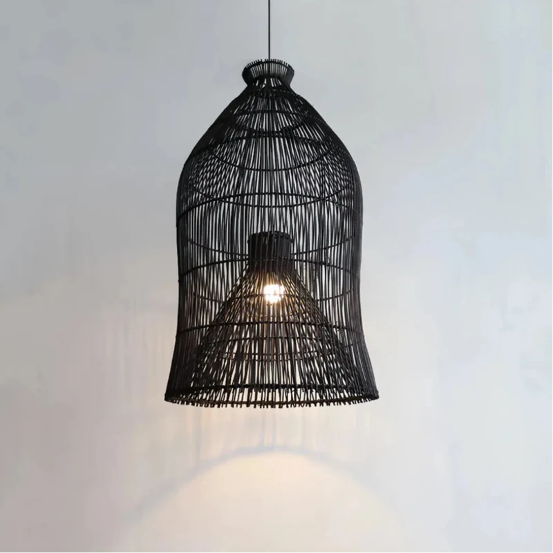Boho Pendelleuchte aus Rattan im Vogelkäfig-Design für den Esstisch
