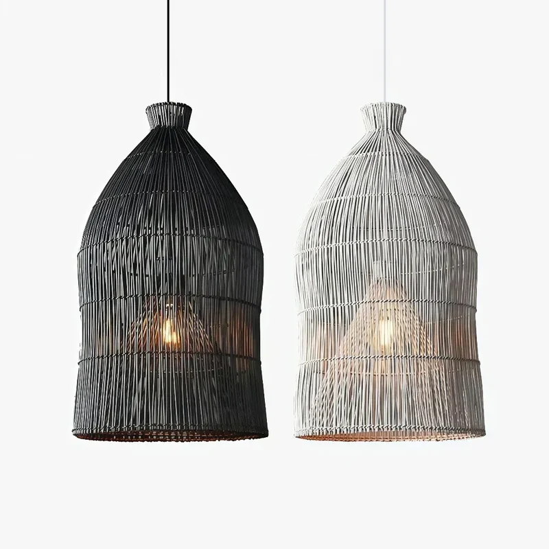 Boho Pendelleuchte aus Rattan im Vogelkäfig-Design für den Esstisch