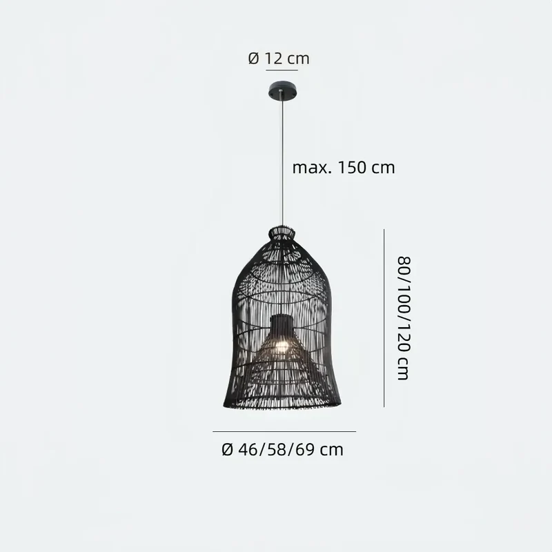 Boho Pendelleuchte aus Rattan im Vogelkäfig-Design für den Esstisch