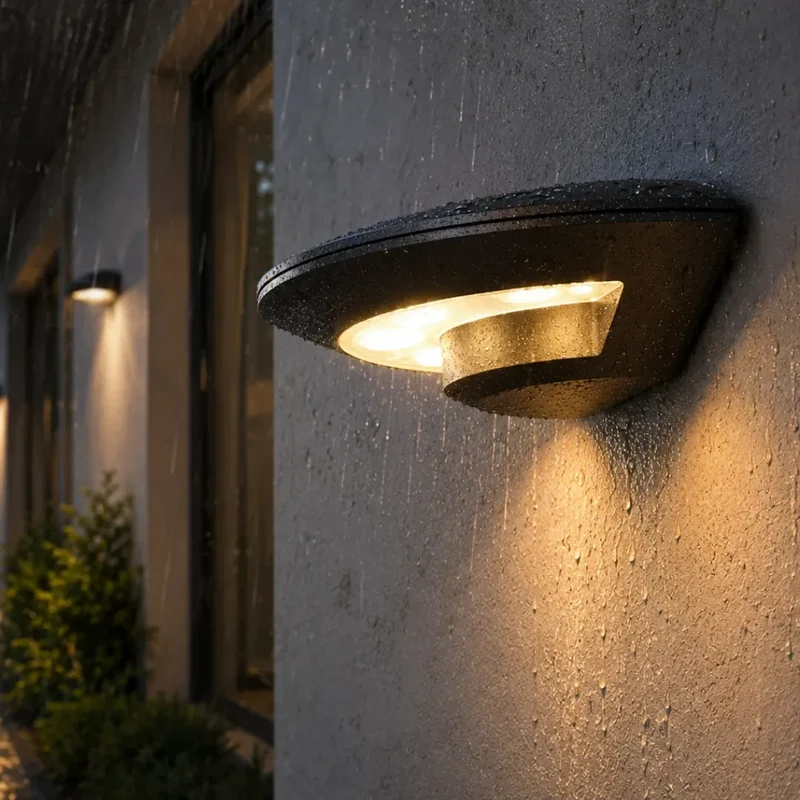 Moderne halbrunde Außenwandleuchte in Schwarz IP65