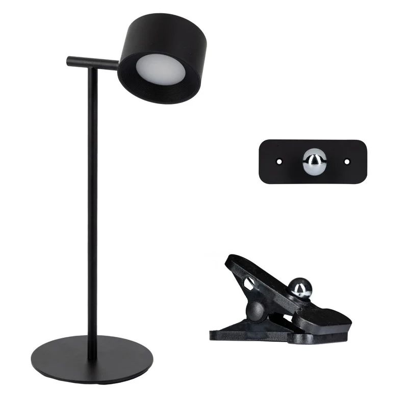 LED's Light 3-in-1 Kabelloser wiederaufladbarer Strahler - Tischleuchte, Klemmleuchte & Wandleuchte - Schwarz