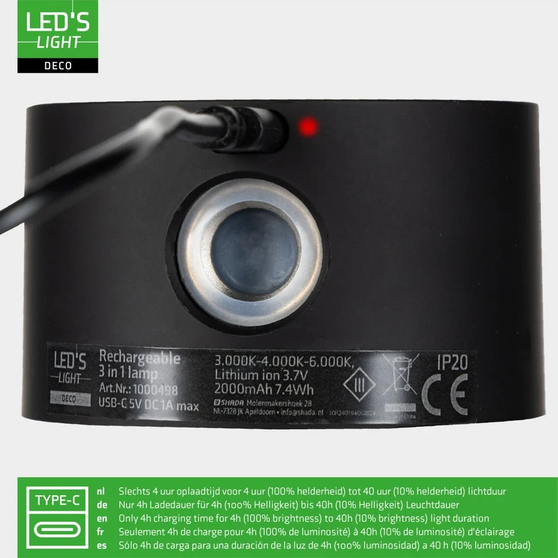 LED's Light 3-in-1 Kabelloser wiederaufladbarer Strahler - Tischleuchte, Klemmleuchte & Wandleuchte - Schwarz