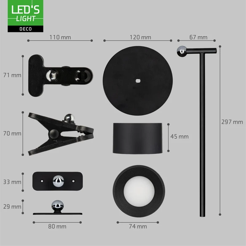 LED's Light 3-in-1 Kabelloser wiederaufladbarer Strahler - Tischleuchte, Klemmleuchte & Wandleuchte - Schwarz