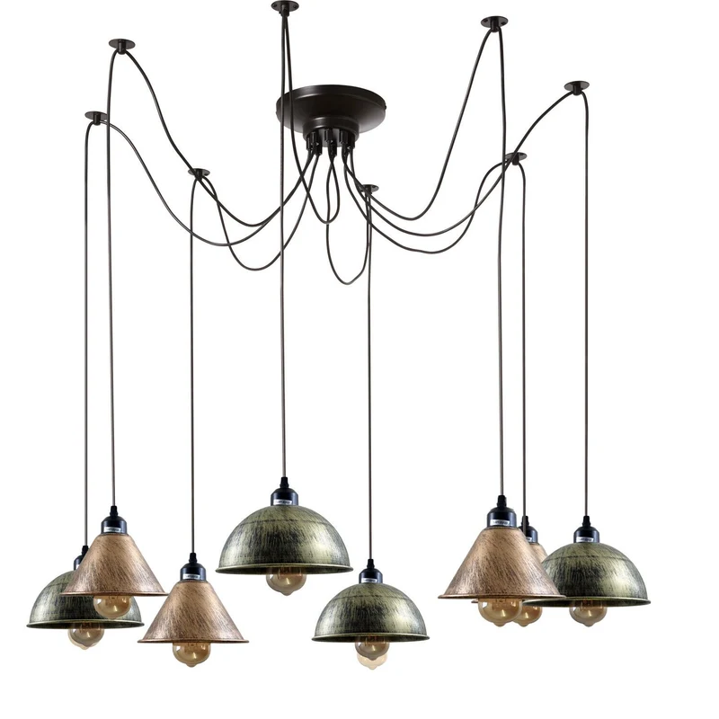 8-fach Vintage Spider Pendelleuchte Decken Leuchte Schirm Industrial Kronleuchter Retro Lampe~3341