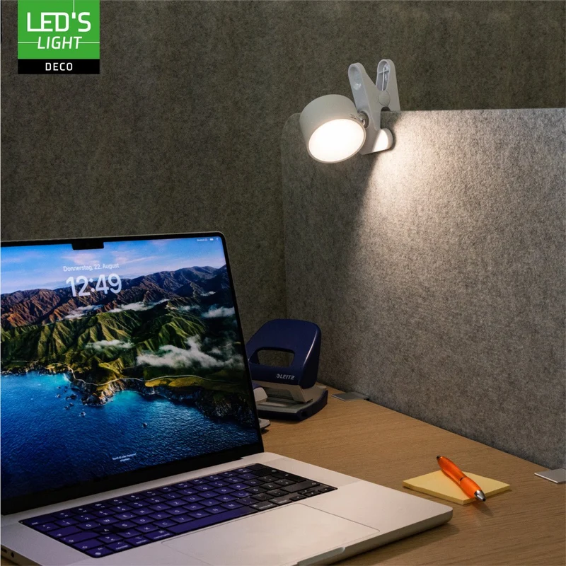 LED's Light 3-in-1 kabellose wiederaufladbare Lampe mit magnetischer Wandhalterung, Sockel und Klemme - Weiß