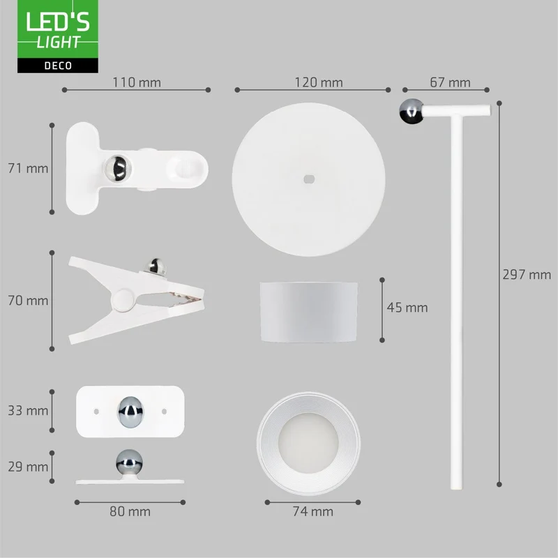 LED's Light 3-in-1 kabellose wiederaufladbare Lampe mit magnetischer Wandhalterung, Sockel und Klemme - Weiß