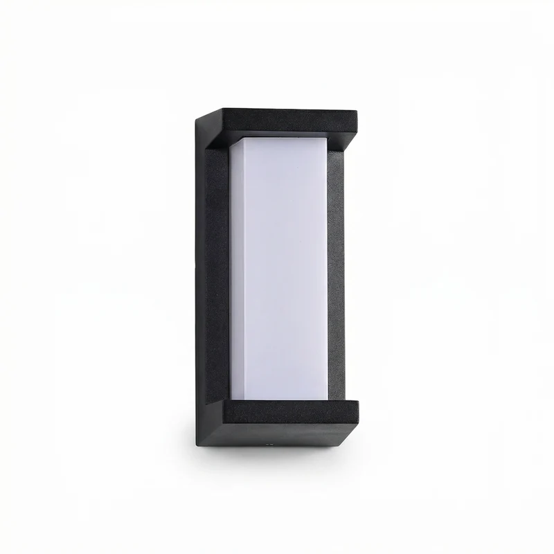 Außenwandleuchte aus schwarzem Metall und weißem Glas – Novalise