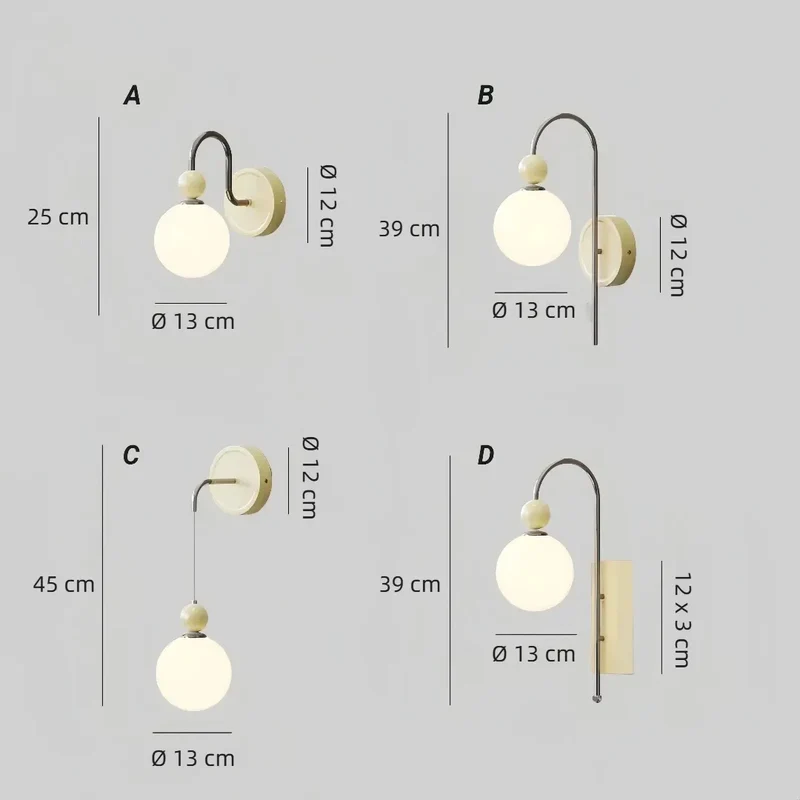 Moderne Kugel-Wandleuchte mit Opalglas fürs Schlafzimmer