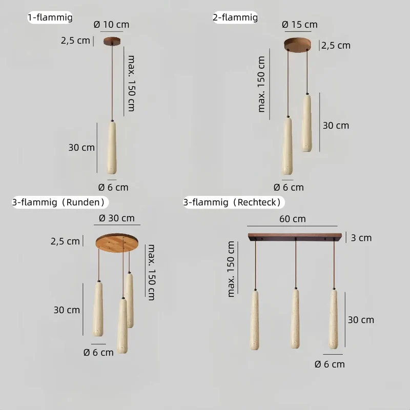 Skandinavische Hängelampe aus Holz und Travertin für den Essbereich