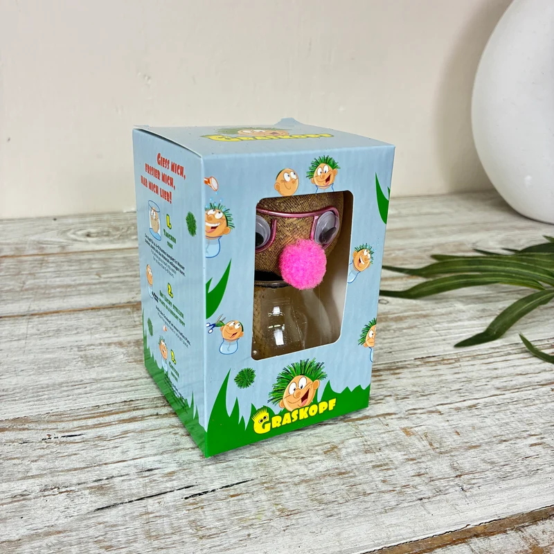 Graskopf Im Glas Rosa 12cm Gesicht Pflanze Pflanz-Set Grasgesicht Deko
