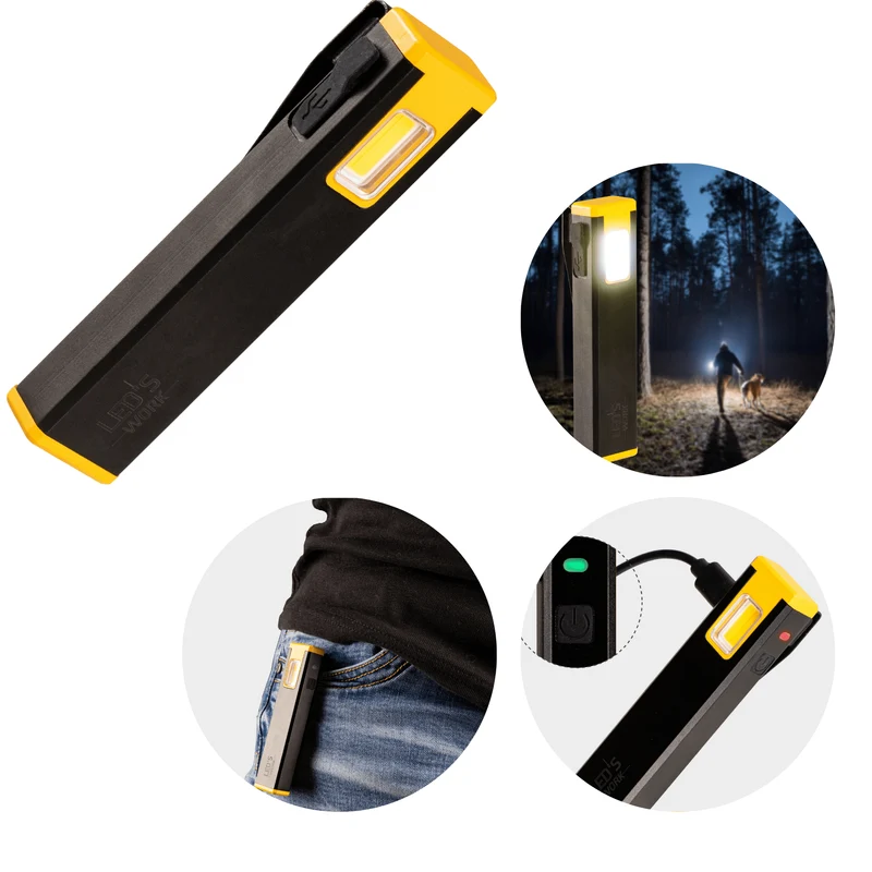 Akku Handlampe LED 300 Lumen - 5000 K, USB-C, Magnet-Clip, 3 Lichtmodi - LED's Work
