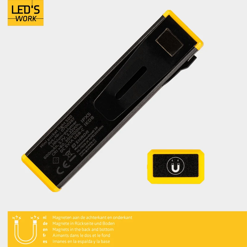 Akku Handlampe LED 300 Lumen - 5000 K, USB-C, Magnet-Clip, 3 Lichtmodi - LED's Work